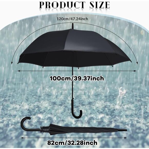 Black J Handle Easy Open Umbrella - Picture 3 of 4